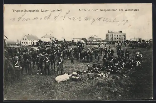 AK Lager Lechfeld, Artillerie beim Ausparkieren der Geschütze
