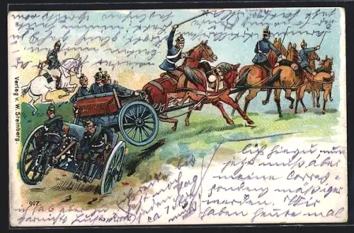 Künstler-AK Soldaten der Artillerie zu Pferd