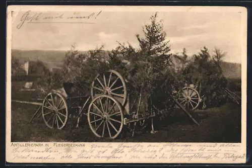 AK Artilleriepark in Fliegerdeckung durch Bäume