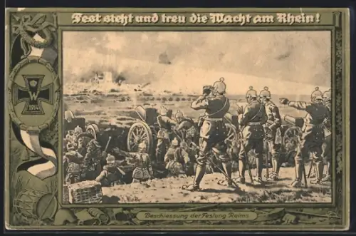 Künstler-AK Soldaten bei der Beschiessung der Festung Reims