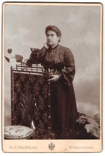 Fotografie R. Krziwanek, Wien, Hofstallstrasse 5, Frau in elegantem Kleid