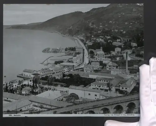 Fotografie Stengel & Co., Dresden, Ansicht Barcola, Blick auf die Stadt mit Hafen, Grossformat 29 x 23cm