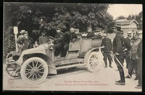 AK Auto bei Militärmanöver der französischen Armee 1905