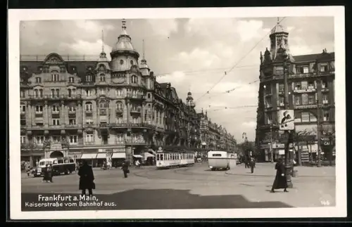 AK Frankfurt am Main, Kaiserstrasse vom Bahnhof aus, Strassenbahn
