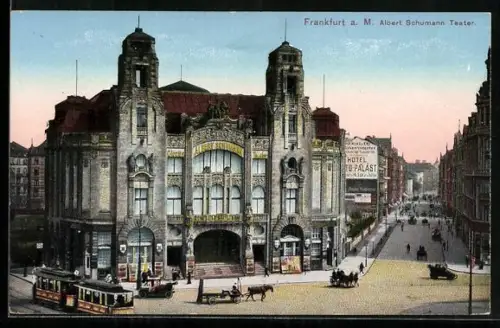 AK Frankfurt /Main, Strassenbahn vor dem Circus Albert Schumann