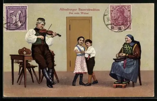 AK Altenburger Bauerntrachten: Der erste Walzer, Tanz zur Geige
