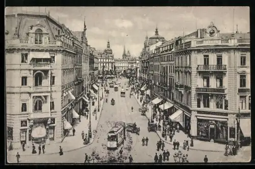 AK Frankfurt a. M., Kaiserstrasse mit Geschäften und Strassenbahn