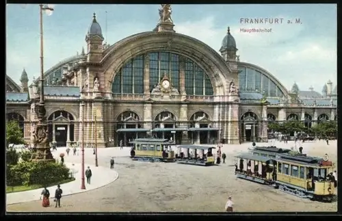 AK Frankfurt a. M., Hauptbahnhof, Strassenbahnen