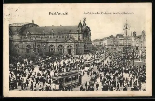 AK Frankfurt a. M., Am Hauptbahnhof mit Strassenbahn