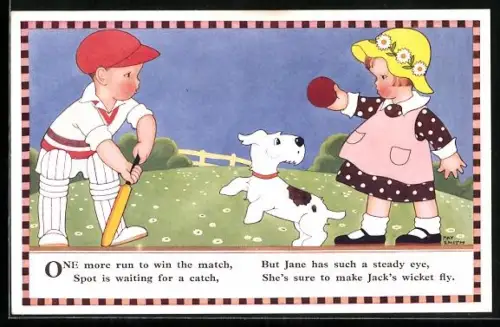 AK Kinder spielen Cricket mit einem Hund