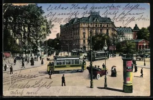 AK Berlin-Tiergarten, Strassenbahn befährt den Potsdamer Platz