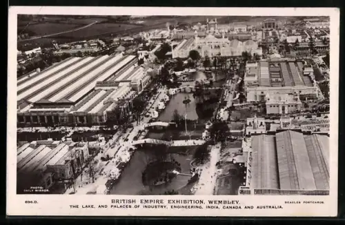 AK Wembley, British Empire Exhibition, The Lake and Palace of Industry, Engineering, India, Canada and Australia, Ausste