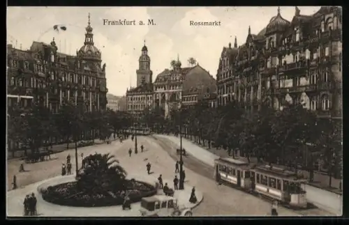 AK Frankfurt /Main, Strassenbahn passiert den Rossmarkt