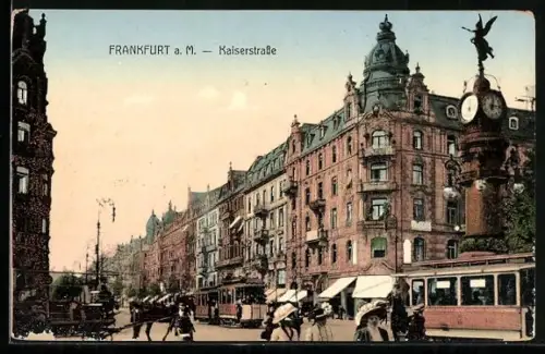 AK Frankfurt a. M., Kaiserstrasse mit Pferdewagen und Strassenbahn