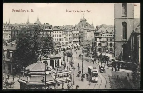 AK Frankfurt a. M., Hauptwache und Zeil, Strassenbahn