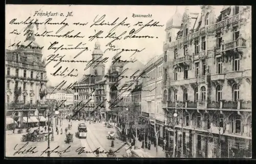 AK Frankfurt a. M., Strassenbahn am Rossmarkt