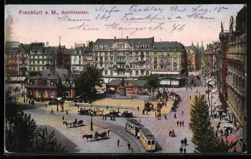 AK Frankfurt a. Main, Strassenpartie, Schillerplatz, Strassenbahn