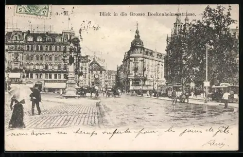 AK Frankfurt a. M., Blick in die Grosse Bockenheimerstrasse, Strassenbahn