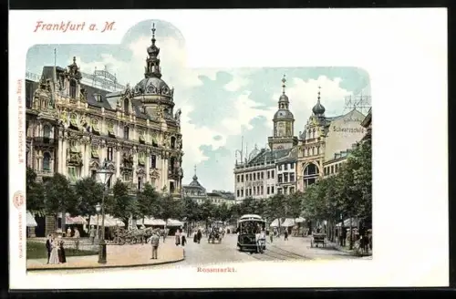 AK Frankfurt /Main, Rossmarkt mit Strassenbahn und Geschäften, Pferdebahn