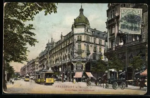 AK Frankfurt /Main, Strassenbahn auf der Kaiserstrasse mit Panopticum