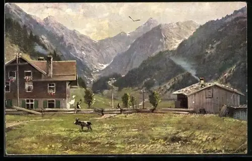 Künstler-AK M. Müller jun.: Spielmannsau, Gasthaus