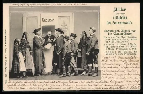 AK Hannes und Michel vor der Theater-Kasse, Volksleben im Schwarzwald