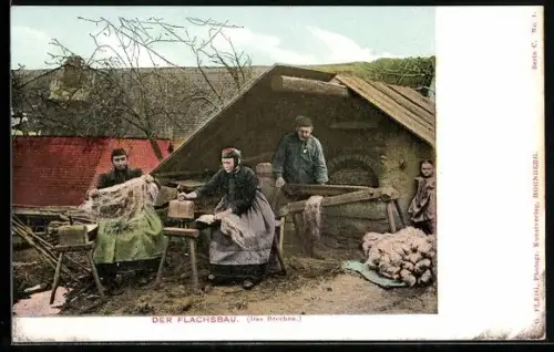 AK Bauern in Tracht beim Flachsbau