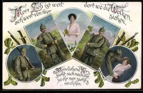 AK Soldat im Feld und mit seiner Liebsten