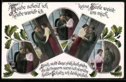 AK Soldat mit Pickelhaube und Gewehr, Szenen zum Kriegs-Abschied