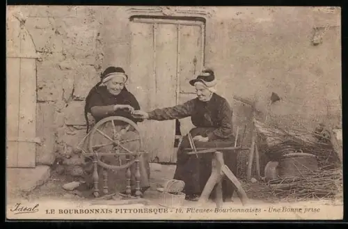 AK Fileuses Bourbonnaises, Alte Frauen am Spinnrad