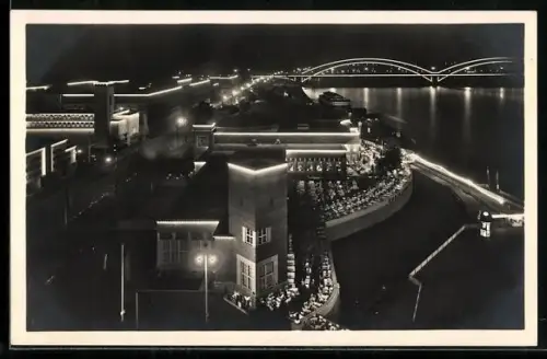 AK Düsseldorf, Ausstellung 1926, Blick vom Feuerwehrturm bei Nacht