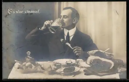 AK Es war einmal, Mann beim Essen und Trinken
