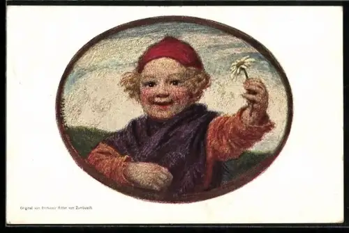 Künstler-AK Ludwig von Zumbusch: München, Margeritentag 1911, Kind mit Margerite