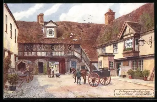 Künstler-AK Huntingdon, The George Inn, Yard with Coach