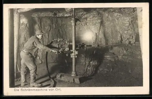 AK Oberschlesien, Kohle-Grube, Schrämmaschine vor Ort