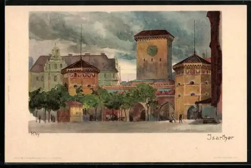 Künstler-Lithographie Heinrich Kley: München, Partie am Isartor