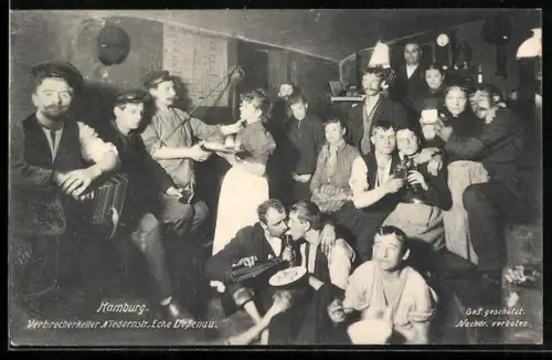 AK Hamburg, Verbrecherkeller in der Niedernstrasse, Ecke Depenau, feiernde Leute
