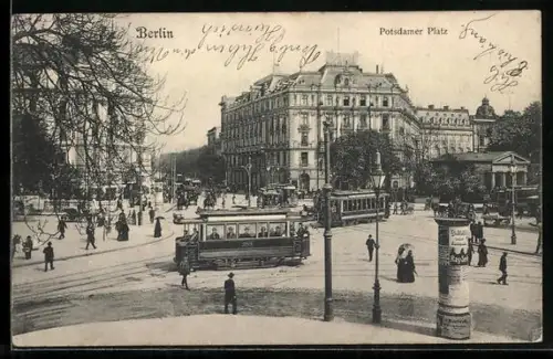 AK Berlin-Tiergarten, Strassenbahnen am Potsdamer Platz