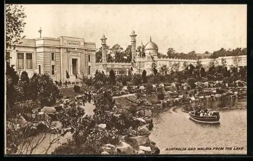 AK British Empire Exhibition 1924, Australia and Malaya from the Lake, Ausstellung
