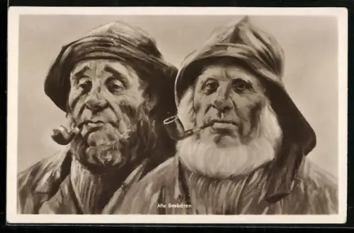 AK Zwei Fischer mit Pfeifen und Bärten