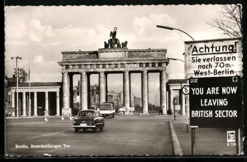 AK Berlin, Brandenburger Tor, Grenze des Britischen Sektors