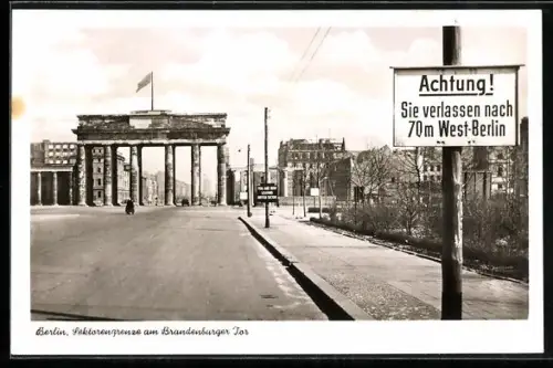 Künstler-AK Berlin, Sektorengrenze am Brandenburger Tor