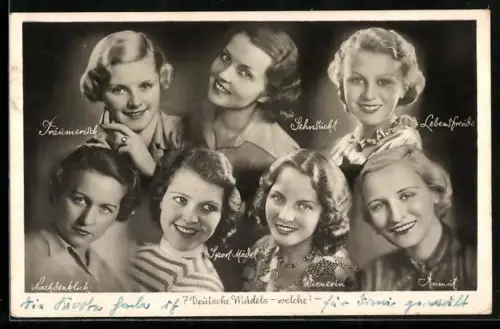 AK 7 Deutsche Mädels, Lebesnfreude, Sport-Mädel, Wienerin