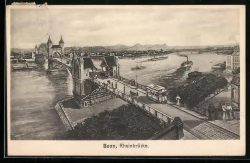 AK Bonn, Strassenbahnverkehr auf der Rheinbrücke