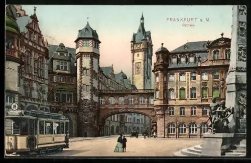 AK Frankfurt a. M., Partie am Rathaus mit Strassenbahn