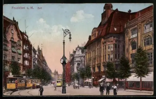 AK Frankfurt am Main, Zeil, Ortsansicht mit Strassenbahnen
