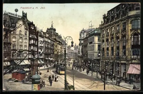 AK Frankfurt a. Main, Strassenbahn am Zeil