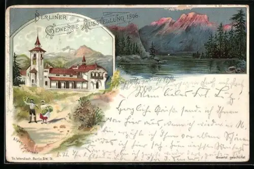 Lithographie Berlin, Gewerbe-Ausstellung 1896, Alpen-Panorama