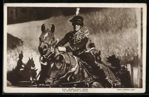 AK British Empire Exhibition, R.H.A. Searchlight Drive, Husar