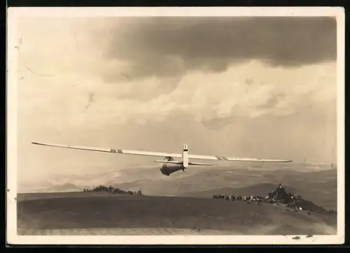 AK Segelflugzeug Musterle mit Wolf Hirth, Gewitterstart, Wasserkuppe